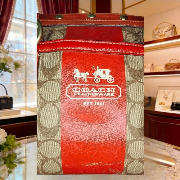 Coach Heritage Strip XL ZIP Satchel With Cherry Charm - Picture 16 of 16